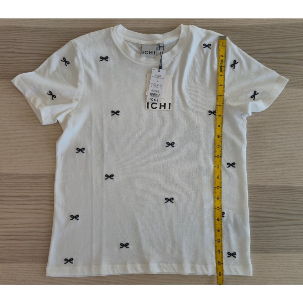 NWT ICHI Embroidered Bows White T-Shirt - Picture 5 of 8